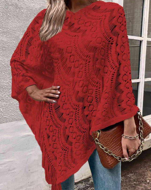 Openwork Fringe Detail Poncho