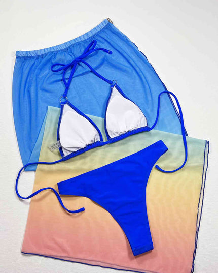 Gradient Halter Neck Three-Piece Swim Set