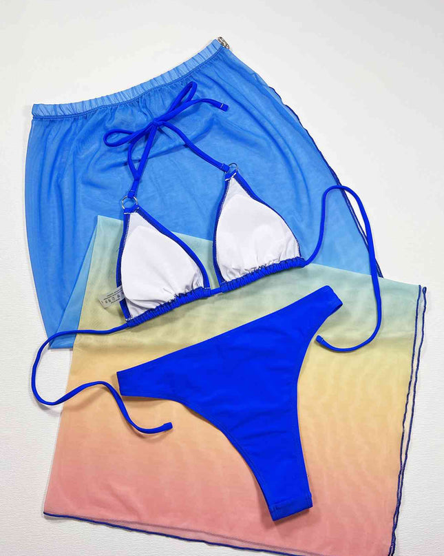 Gradient Halter Neck Three-Piece Swim Set