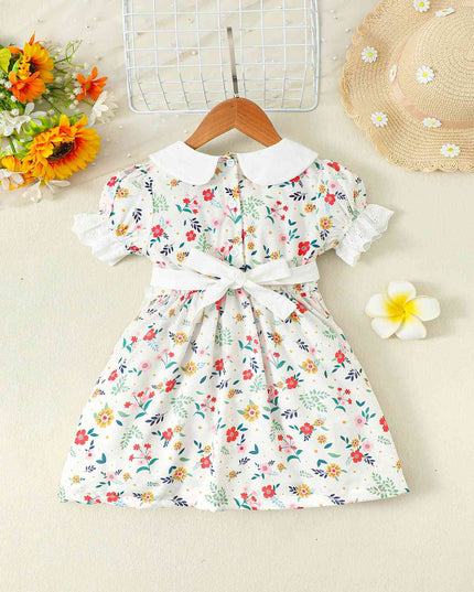 Floral Peter Pan Collar Flounce Sleeve Dress