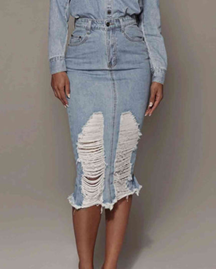 Distressed Slit Denim Skirt
