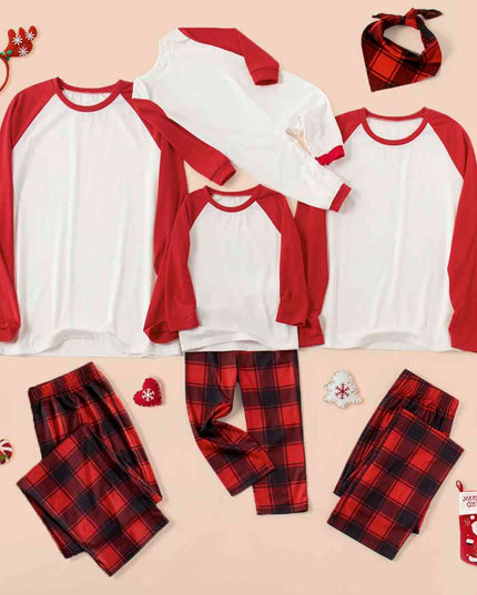 Raglan Sleeve Top and Plaid Pants Set