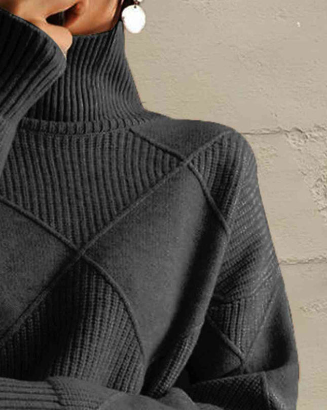 Geometric Turtleneck Long Sleeve Sweater