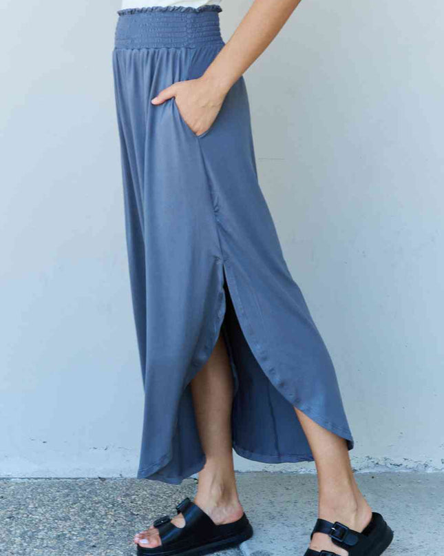 Doublju Comfort Princess Full Size High Waist Scoop Hem Maxi Skirt in Dusty Blue