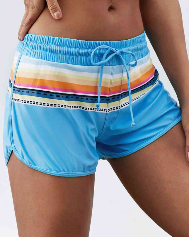 Striped Drawstring Elastic Board Shorts