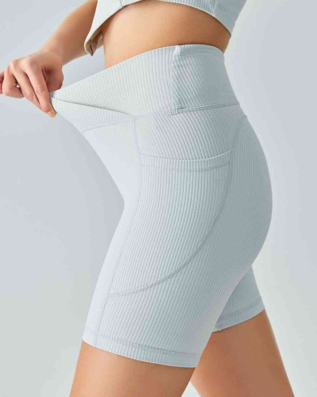 V-Waist Ribbed Sports Biker Shorts with Pockets