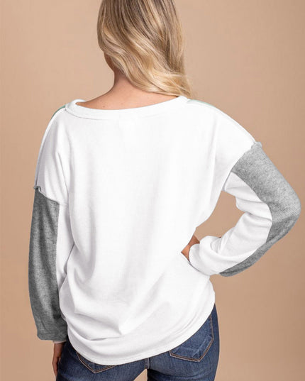 Color Block Button Drop Shoulder Top
