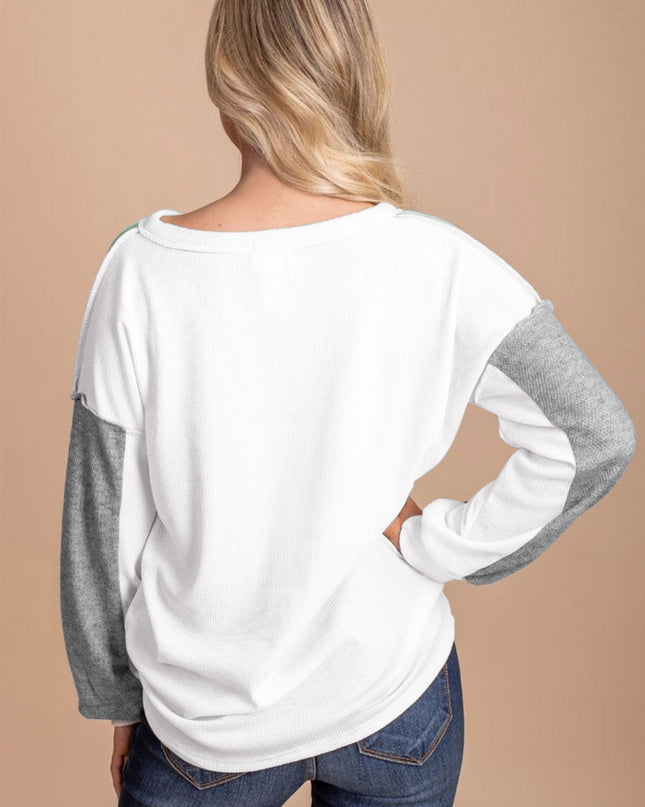 Color Block Button Drop Shoulder Top