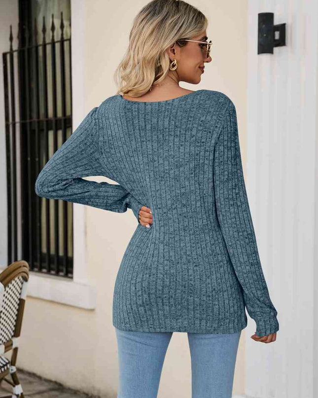 Square Neck Ribbed Long Sleeve T-Shirt