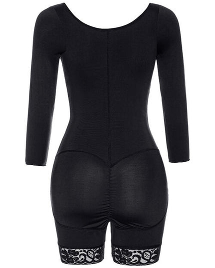 Full Size Zip Up Lace Detail Long Sleeve Shapewear