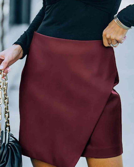 Double Take Asymmetrical PU Leather Mini Skirt