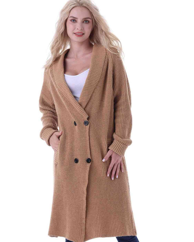 Double-Breasted Longline Cardigan with Pockets