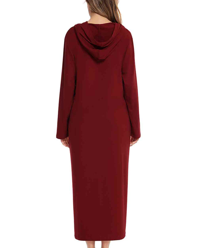 Zip Front Hooded Night Dress with Pockets