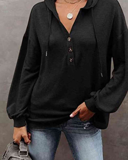 Buttoned Drop Shoulder Hoodie