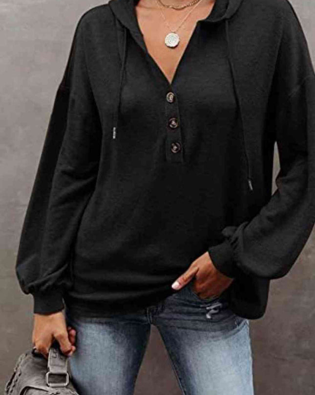 Buttoned Drop Shoulder Hoodie