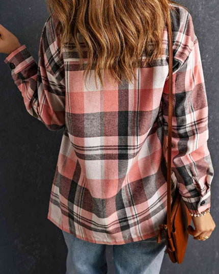 Double Take Plaid Dropped Shoulder Longline Shirt