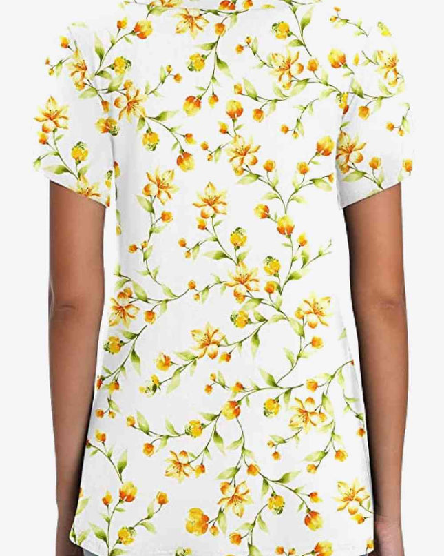 Printed Petal Sleeve V-Neck Blouse