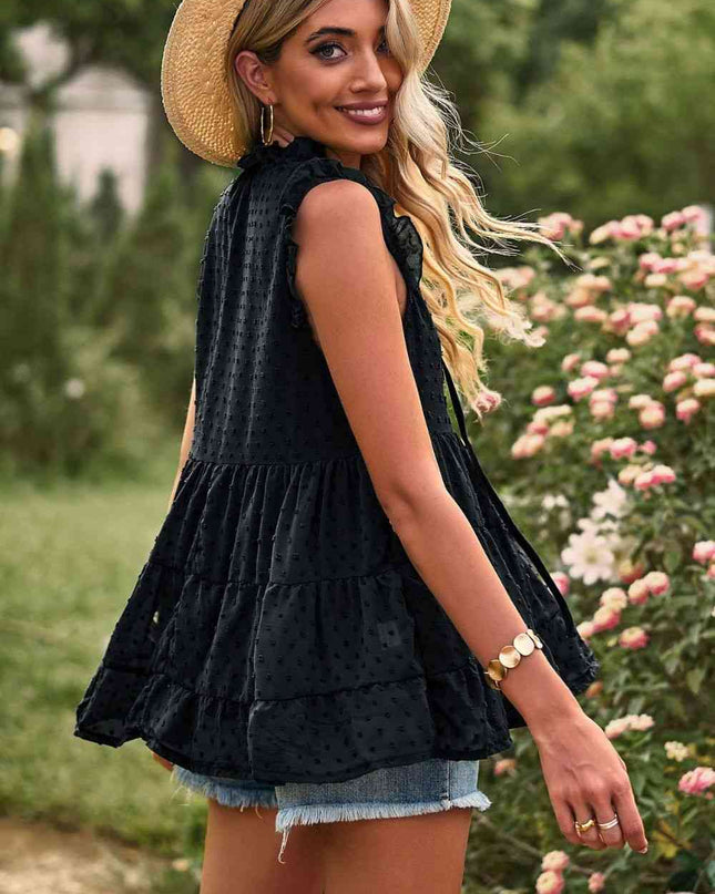 Swiss Dot Ruffle Shoulder Tiered Top