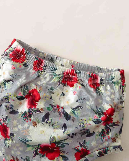 Fringe Detail SASSY Graphic T-Shirt and Floral Print Shorts Set