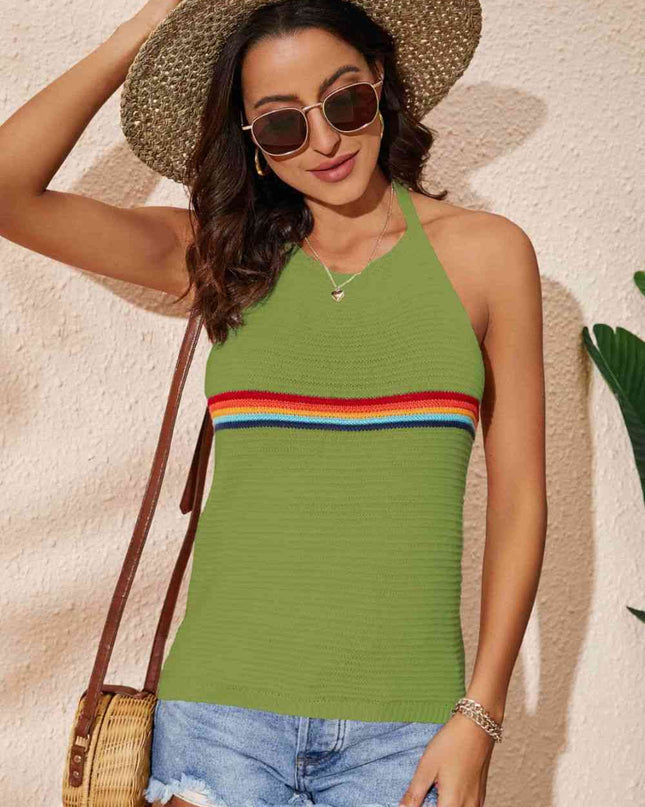 Rainbow Stripe Halter Neck Knit Tank
