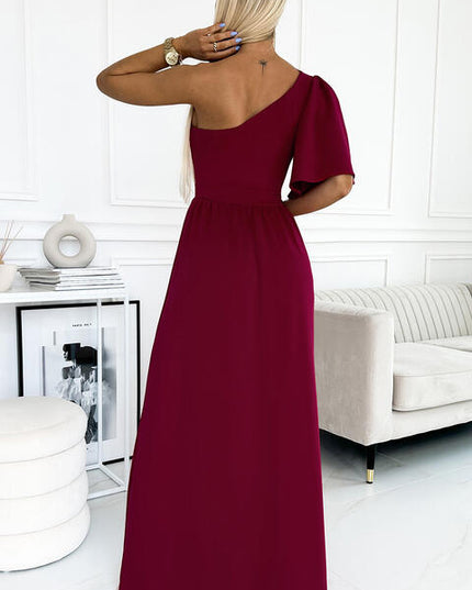 One shoulder Flutter sleeves Slit Dress