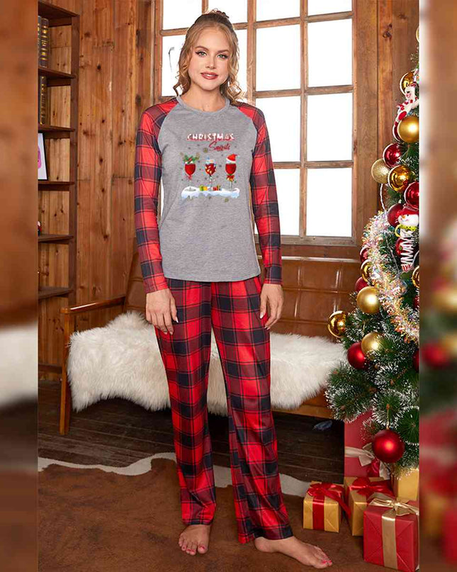 CHRISTMAS SPIRITS Graphic Top and Plaid Pants Set