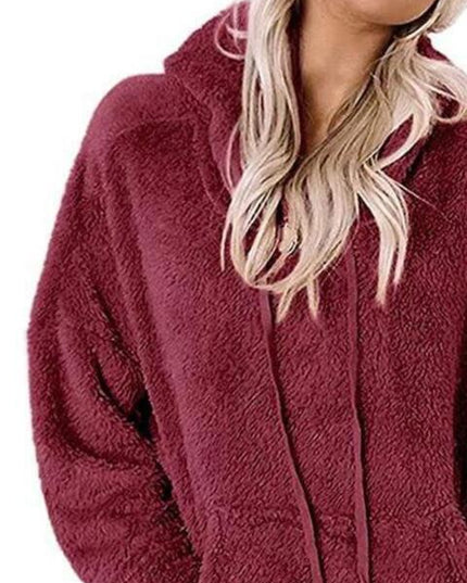 Drawstring Teddy Hoodie with Pocket