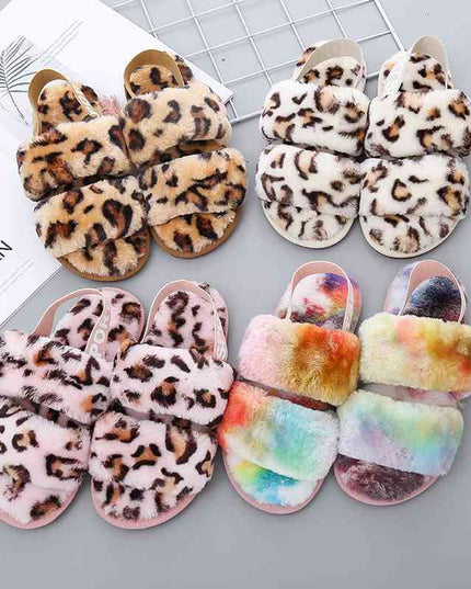 Faux Fur Open Toe Slippers