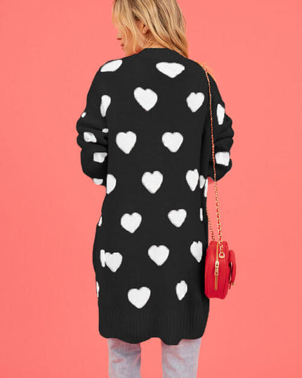 Heart Graphic Open Front Cardigan with Pockets