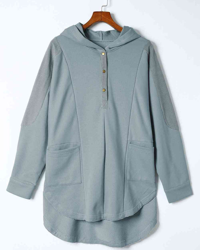 Long Sleeve Buttoned Hoodie with Pockets