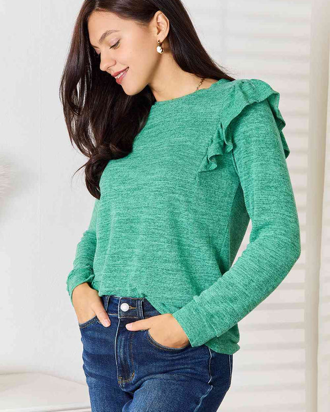 Double Take Ruffle Shoulder Long Sleeve T-Shirt