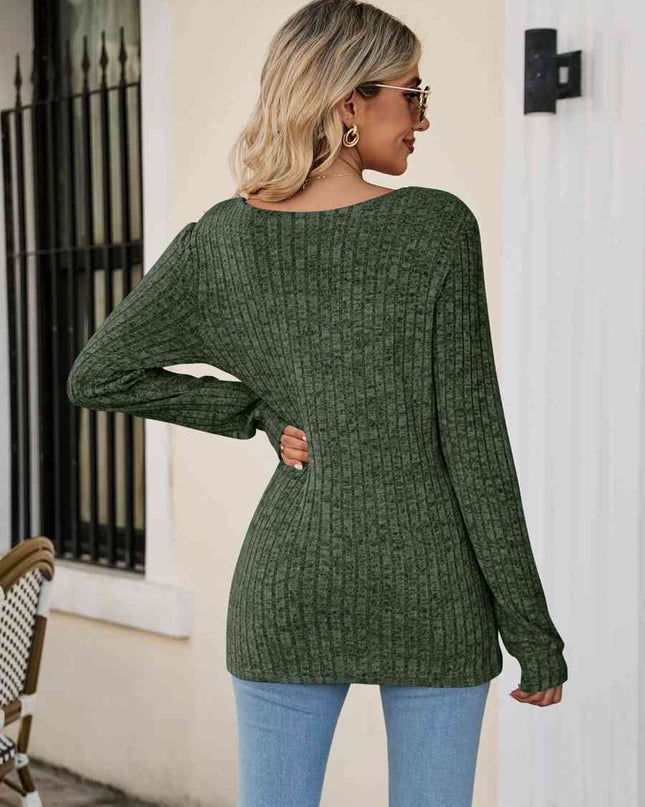 Square Neck Ribbed Long Sleeve T-Shirt