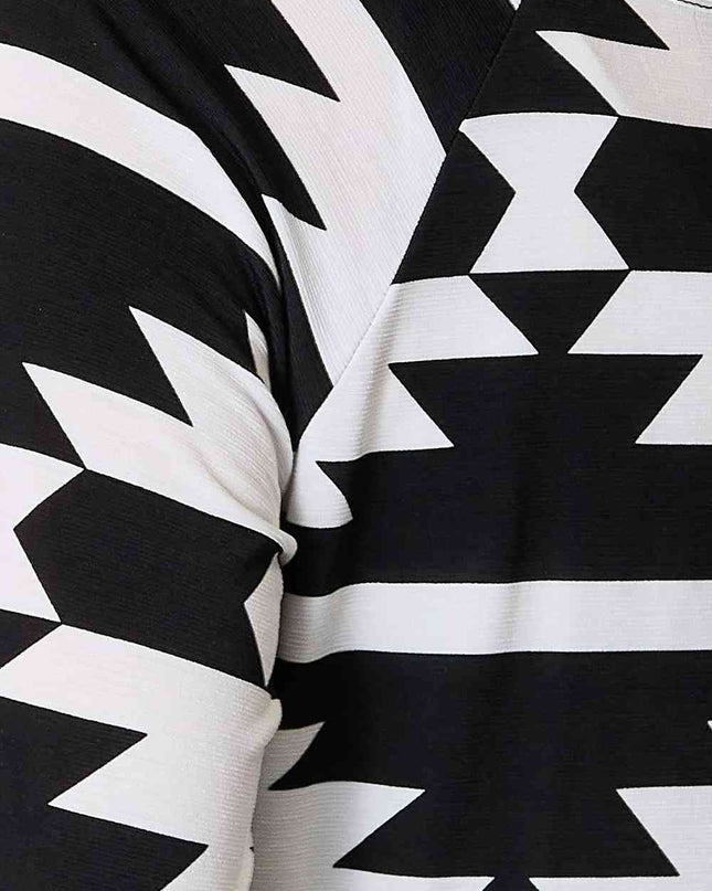Heimish Full Size Geometric Notched Neck Long Sleeve Top