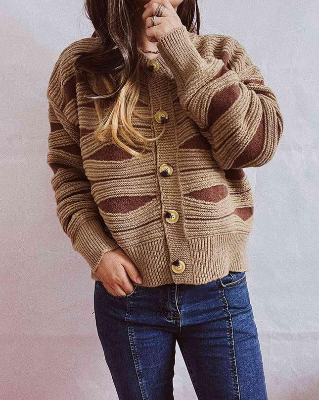 Color Block Button Front Cardigan