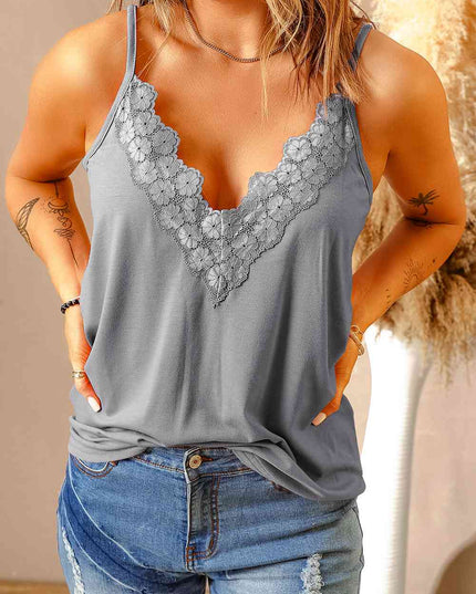 Full Size Lace Trim V-Neck Cami Top