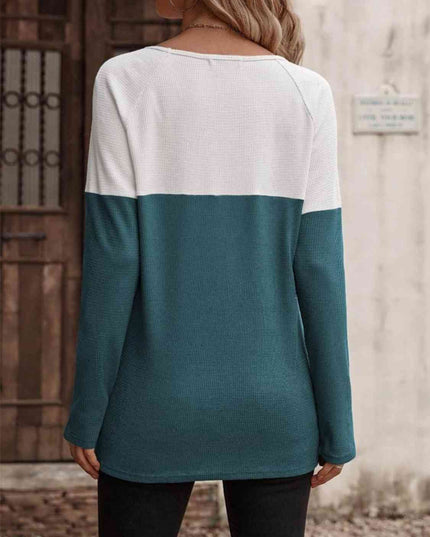 Contrast Round Neck Long Sleeve T-Shirt