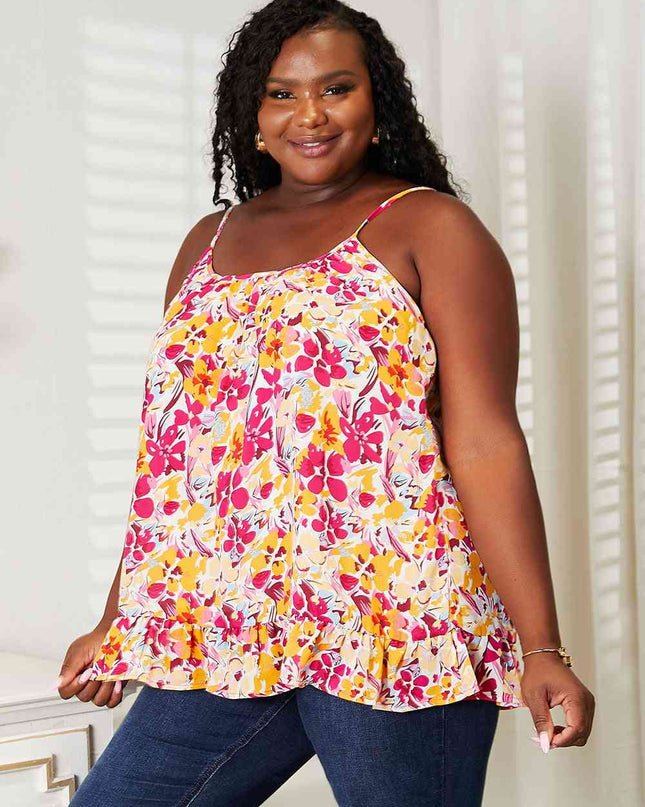 Double Take Floral Scoop Neck Ruffle Hem Cami