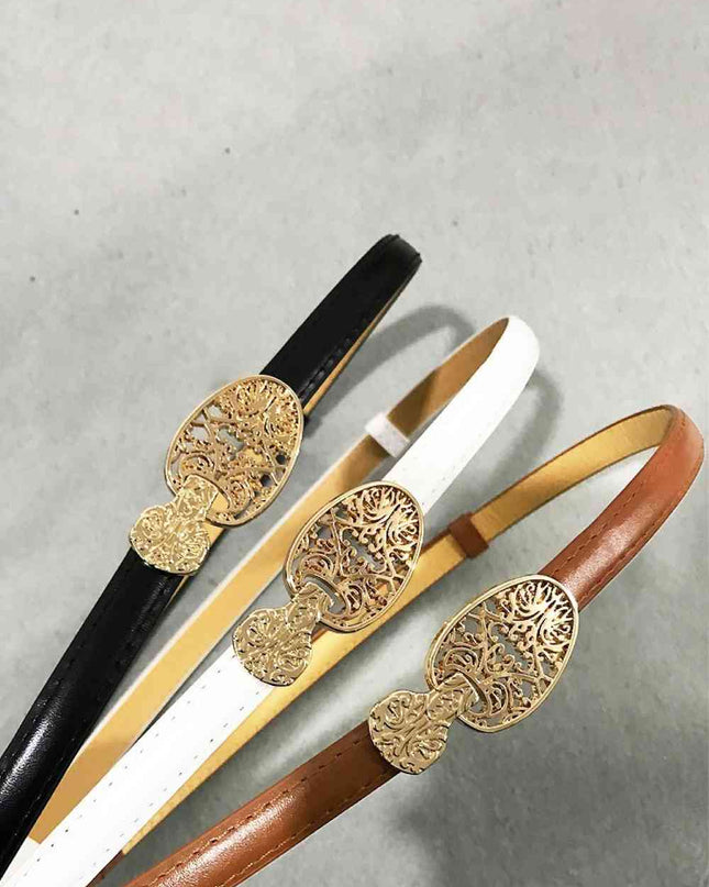 Skinny PU Leather Belt with Alloy Buckle