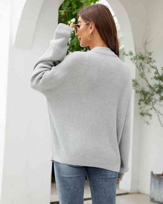 Button Up Drop Shoulder Long Sleeve Cardigan