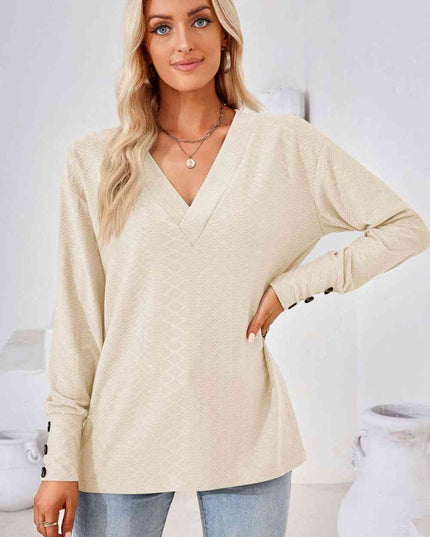 V-Neck Long Sleeve Blouse