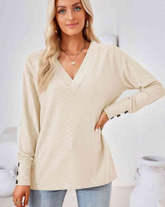 V-Neck Long Sleeve Blouse