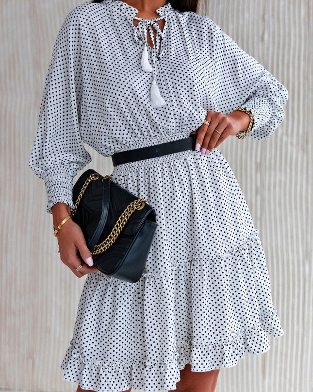Polka Dot Tassel Tie Ruffle Hem Dress