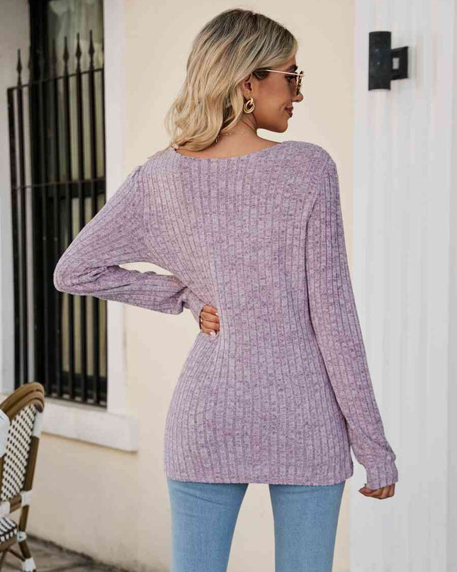 Square Neck Ribbed Long Sleeve T-Shirt