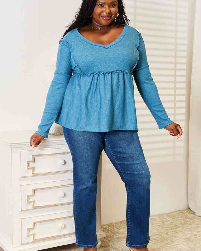 Jade By Jane Full Size Frill Trim Babydoll Blouse