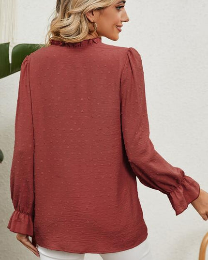 Button Up Flounce Sleeve V-Neck Shirt