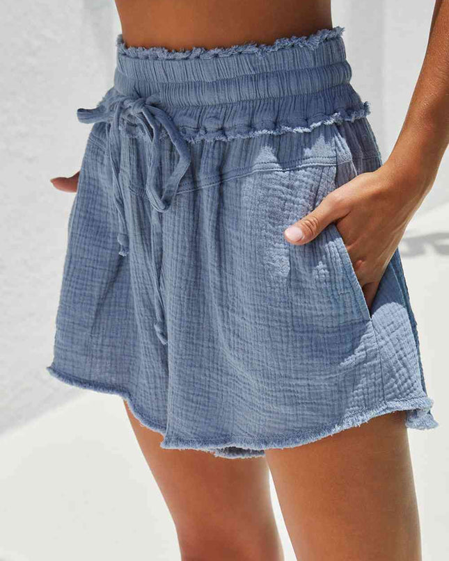 Drawstring Raw Hem Shorts