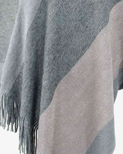 Color Block Fringe Hem Poncho