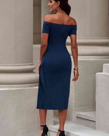 Off-Shoulder Short Sleeve Split Dress