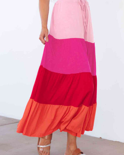 Color Block Tiered Maxi Skirt
