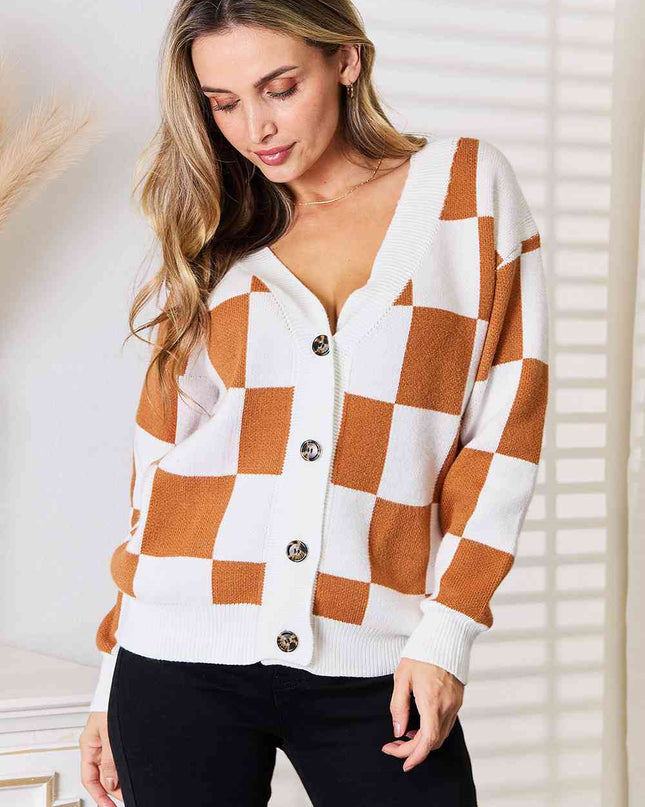 Double Take Button-Up V-Neck Dropped Shoulder Cardigan